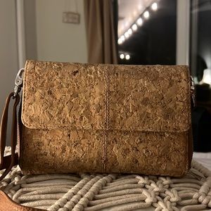 Cork Crossbody Purse, zippered with flap and lots of organizing pockets